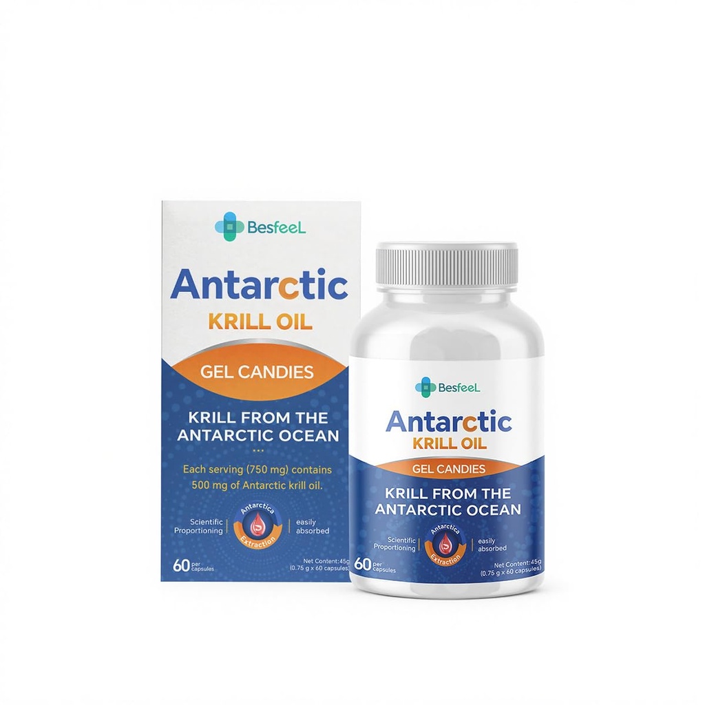 Krill Oil, 2026 Upgraded Antarctic Krill Oil 500 mg with Omega-3s EPA, DHA, Astaxanthin and Phospholipids 60 Softgels (1PC)
