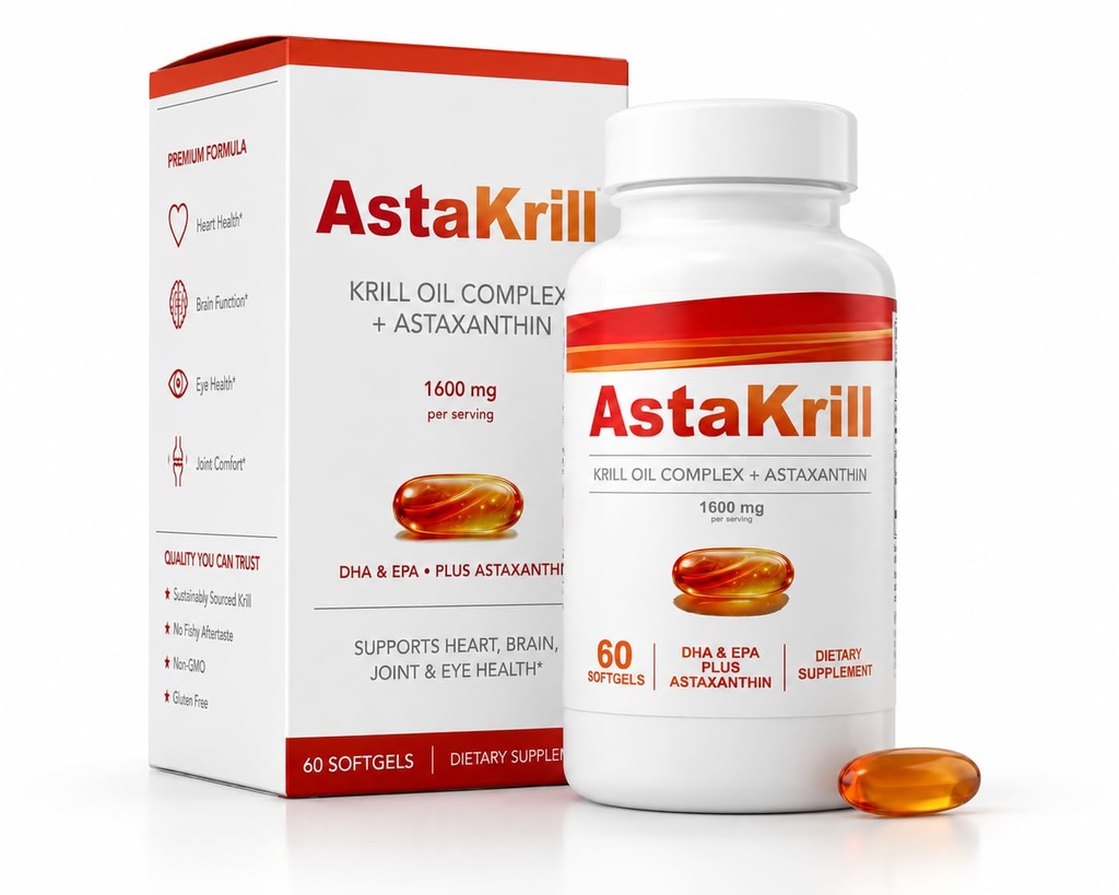 Antarctic Krill Oil 1600mg High Potency | Premium Omega 3 EPA DHA with Phospholipids & Astaxanthin | No Fishy Aftertaste, Easy Swallow Softgels | Joint Mobility, Brain & Heart Support | 60 Count