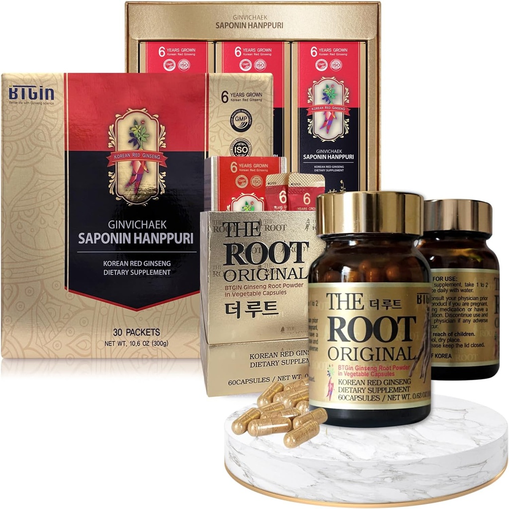 Korean Red Ginseng Extract 3000mg και κάψουλες Bundle - Sapoin Hanppuri + The Root Original - Συμπληρώματα Φυσικής Ενέργειας για την υποστήριξη του ανοσοποιητικού, το στρες ανακούφιση, εστίαση & νοητική σαφήνεια με Ginsenoside Rg3