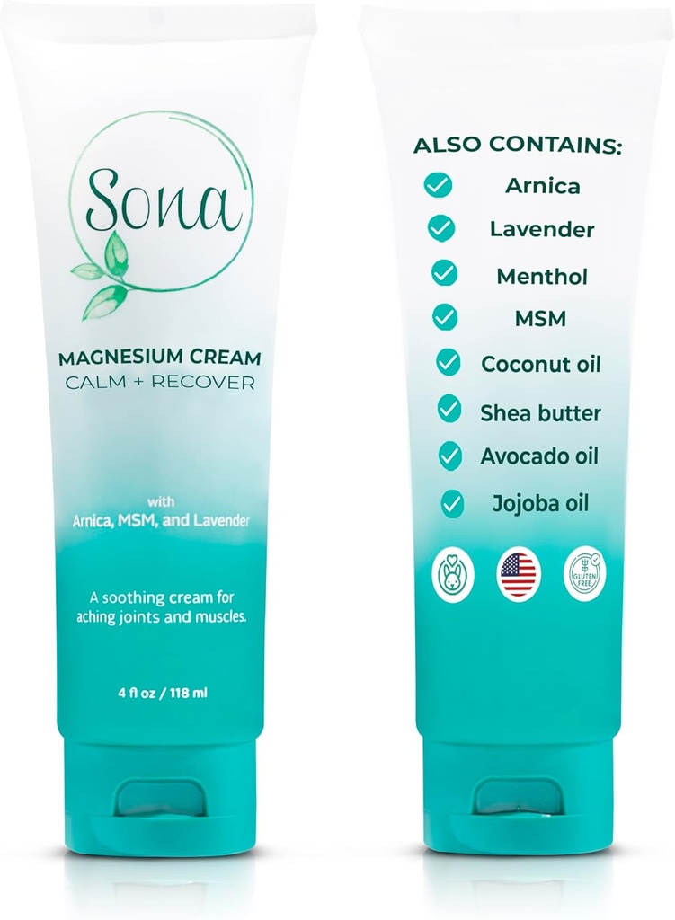 Κρέμα Μαγνησίου με Arnica, MSM, Menthol, και Λεβάντα – Επίκαιρη Lotion Μαγνησίου για την υποστήριξη του ύπνου και τα πόδια Cramps, Εφαρμόστε στην πλάτη, τα πόδια, τα πόδια και το λαιμό – 4 oz