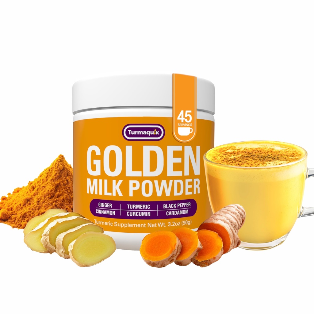 Turmaquik 3.2 Ounce Organic Golden Milk Turmeric Latte Mix - Superfood Blend with Ginger, Black Pepper, Curcumin, Cinnamon, and Cardamom - Non-GMO, Vegan, Keto, Ayurvedic Wellness Drink