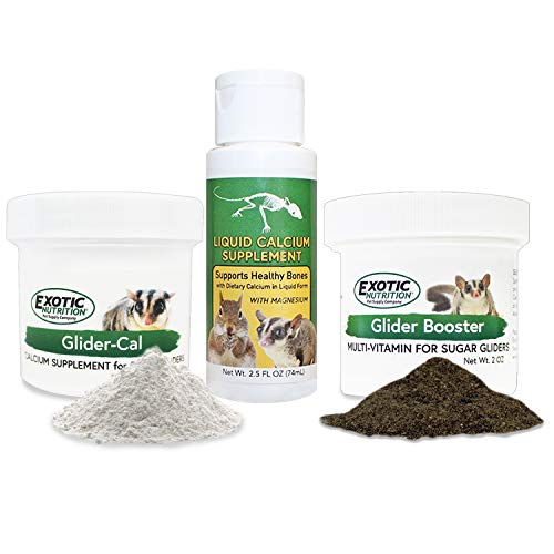 Exotic Nutrition Sugar Glider Vitamin Variety Pack - Powder Multivitamin, Powder Calcium Supplement & Liquid Calcium Supplement for Pet Sugar Gliders