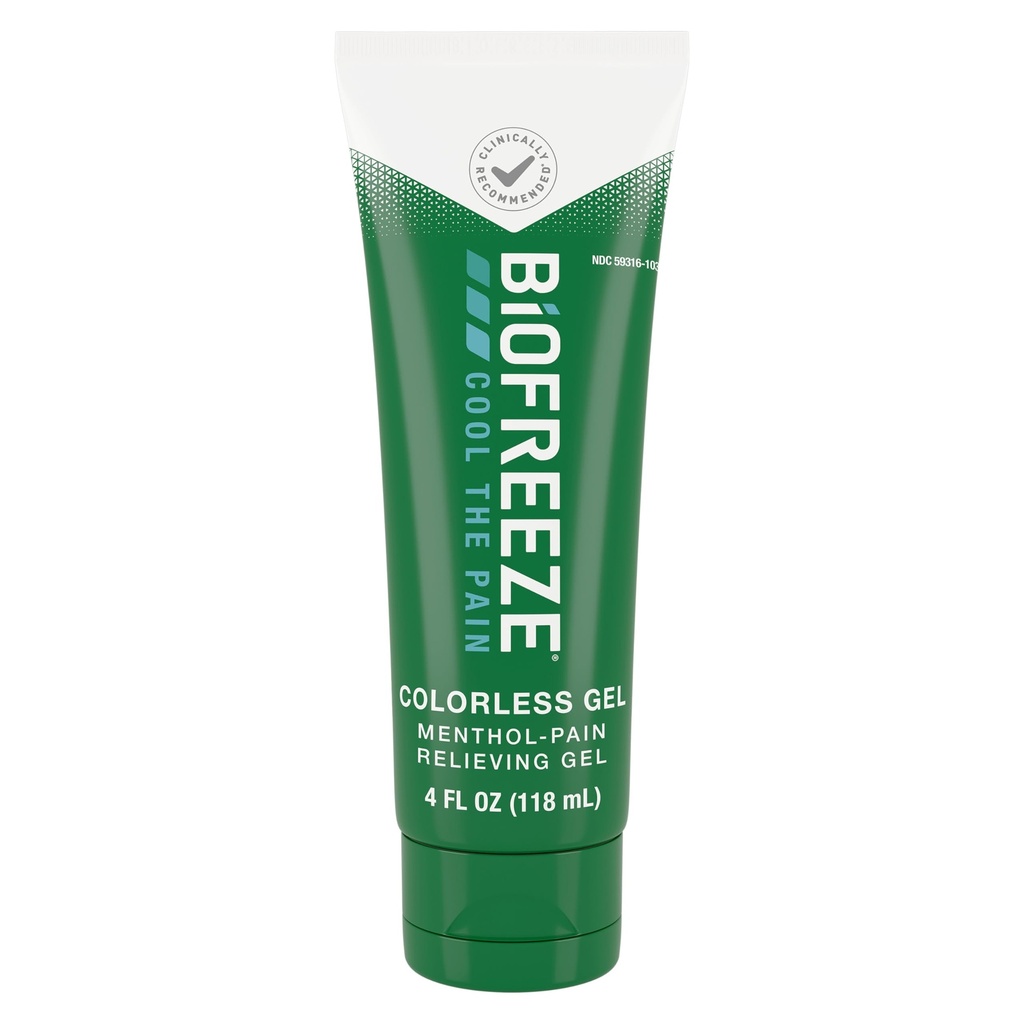 Biofreeze Gel Menthol Pain Relieving Colorless Gel 4 FL OZ Tube for Pain Relief Associated with Sore Muscles, Arthritis, Simple Backaches, and Joint Pain (Packaging May Vary)