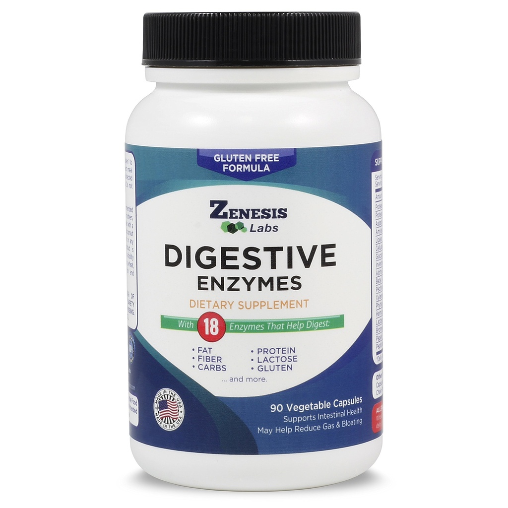 Zenesis Labs Digestive Enzymes - με αμυλάση, Bromelain, Protease, Lipase, & 14 Άλλα ένζυμα - 90 Κάψουλες