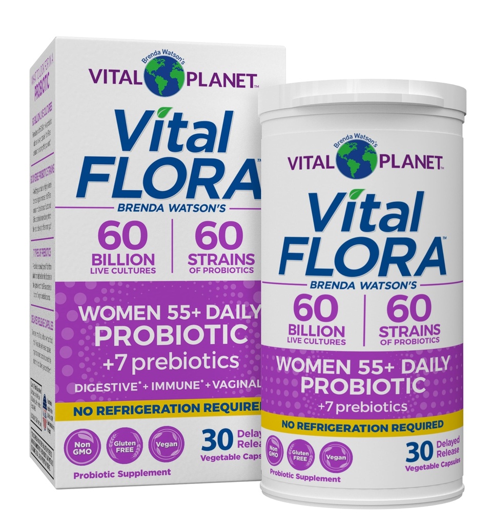 Vital Planet - Vital Flora Probiotics for Women Over 55 Daily Shelf Stable Probiotic 60 Billion CFU, 60 Diverse Strains, 7 Organic Prebiotics, Immune Support and Digestive Health 30 Capsules