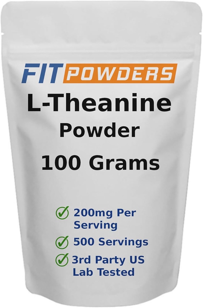 L-Theanine Powder 100% Pure, Non-GMO, Vegan, Gluten Free Theanine Powder Supplement (Multiple Sizes) Mood and Cognitive, Stress Relief and Relaxation, Scoop Included (100 Grams)