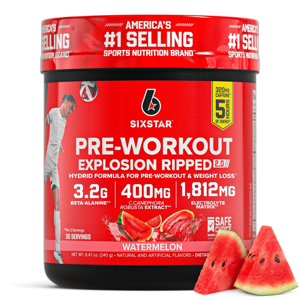 Six Star Pre-Exworkout Explosion, Watermelon (30 Servings) - Preworkout Energy Powder Supplement for Men & Women - Pre Education Drink Mix with Createine & Beta Alanine - Sports Nutrition Products