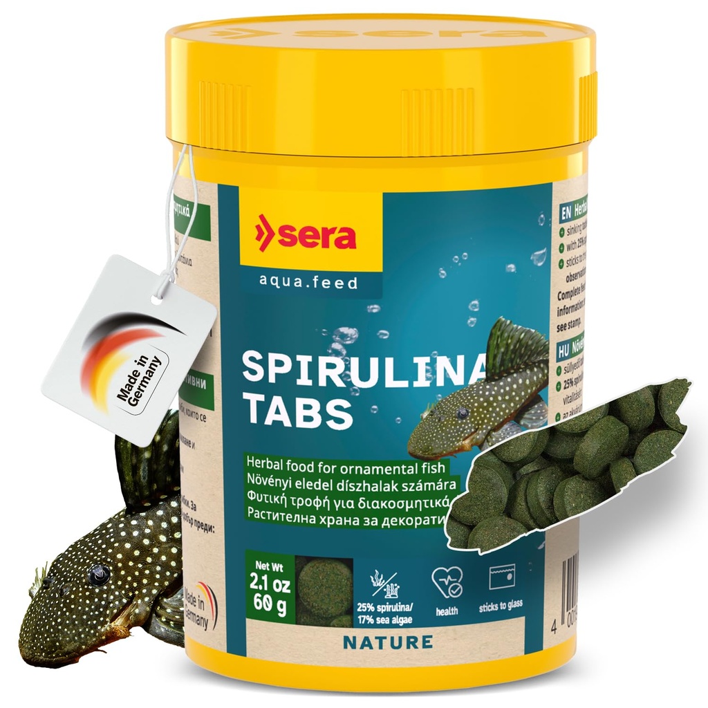 sera Spirulina Tabs 2.1 oz. | Veggie Food Without Dyes & Preservatives | Supports Healthy Digestion & Liveliness | Ideal for Herbivorous Fish & Invertebrates in Fresh