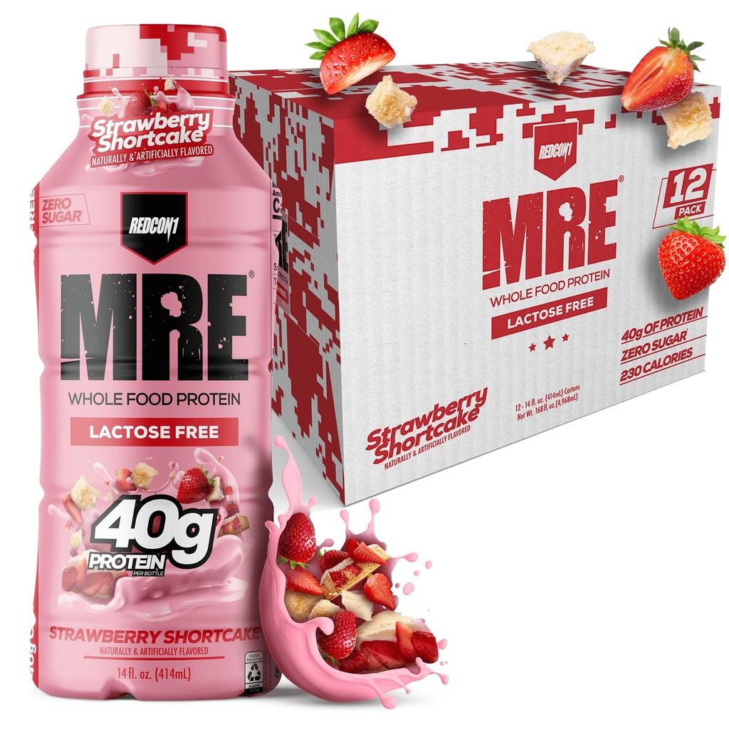REDCON1 MRE RTD Protein Shake | Strawberry Shortcake | Lactose Free, 40g Protein - 12 Pack, 14 oz