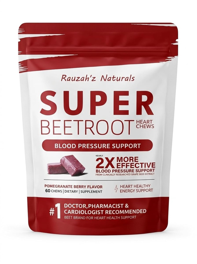 Beet Root Gummies with Grape Seed Extract, Non-GMO Beetroot Chewable Supplement, Pomegranate Berry Flavor, Antioxidant Support, 60 Gummies