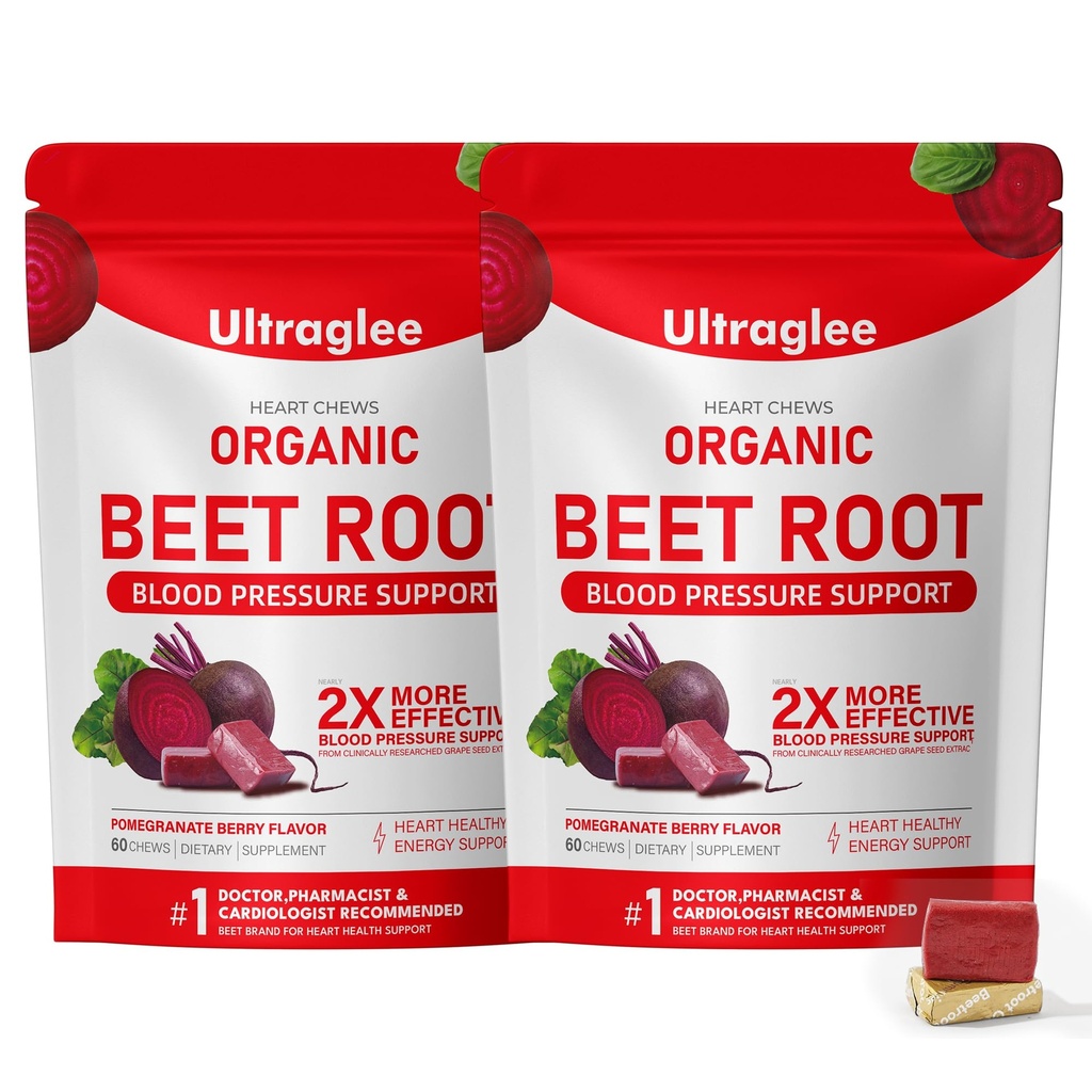 Beet Chews,Beetsroot Heart, Nitric Oxide Support Soft Beets Heart Chews,Grape Seed Extract &Beet Root Powder Energy Supplement,60 (Pomegranate Berry Flavor) (2)