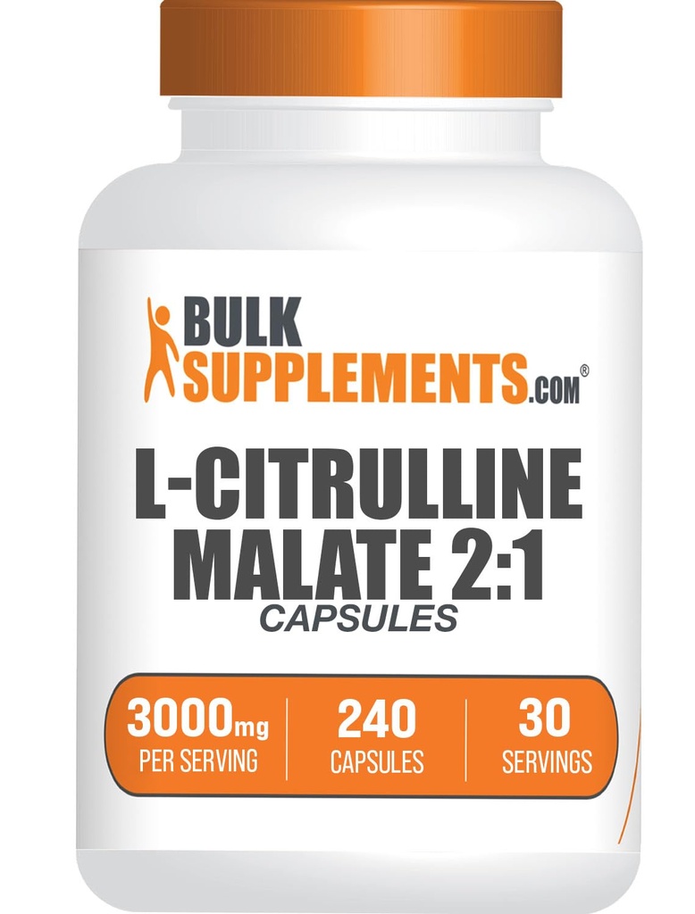 BulkSupplements.com L-Citrulline Καψάκια μηλεϊνικού οξέος - ως L-Citrulline Malate 2:1, Nitric Oxide Supplement - Χωρίς γλουτένη, 8 κάψουλες ανά υπηρεσία (3000mg), 240 Count (Pack of 1)