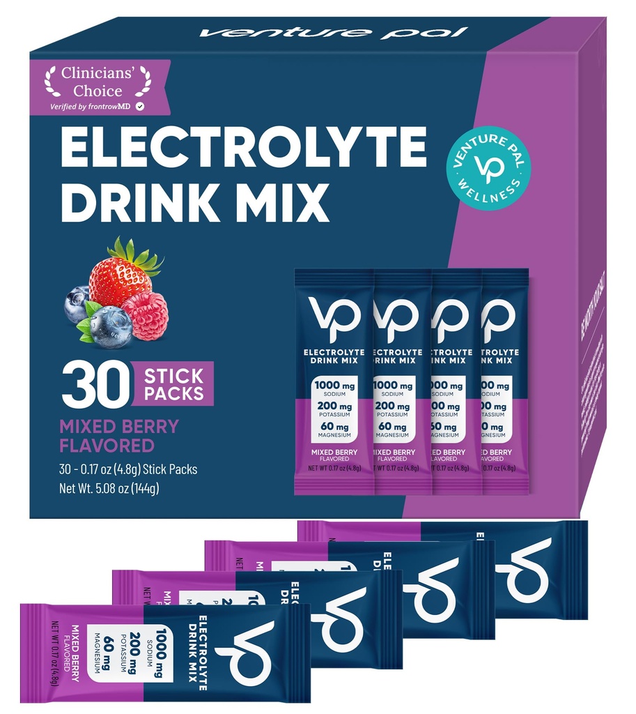 Venture Pal High Sodium Sugar-Free Electrolyte Powder Packets - Hydration Packets with Sodium, Potassium & Magnesium | Zero Calories | Keto, Vegan, and Paleo Friendly | 30 Sticks
