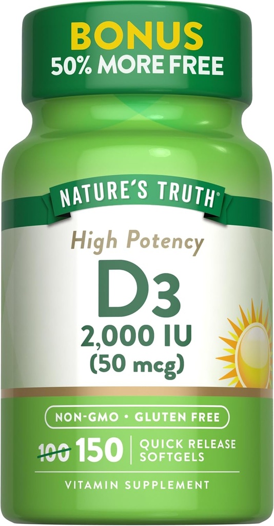 Nature's Truth Vitamin D3 2000 IU Softgels for Adults 