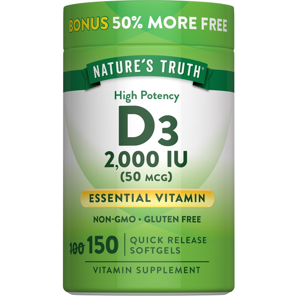 Nature's Truth Vitamin D3 2000 IU Softgels for Adults 