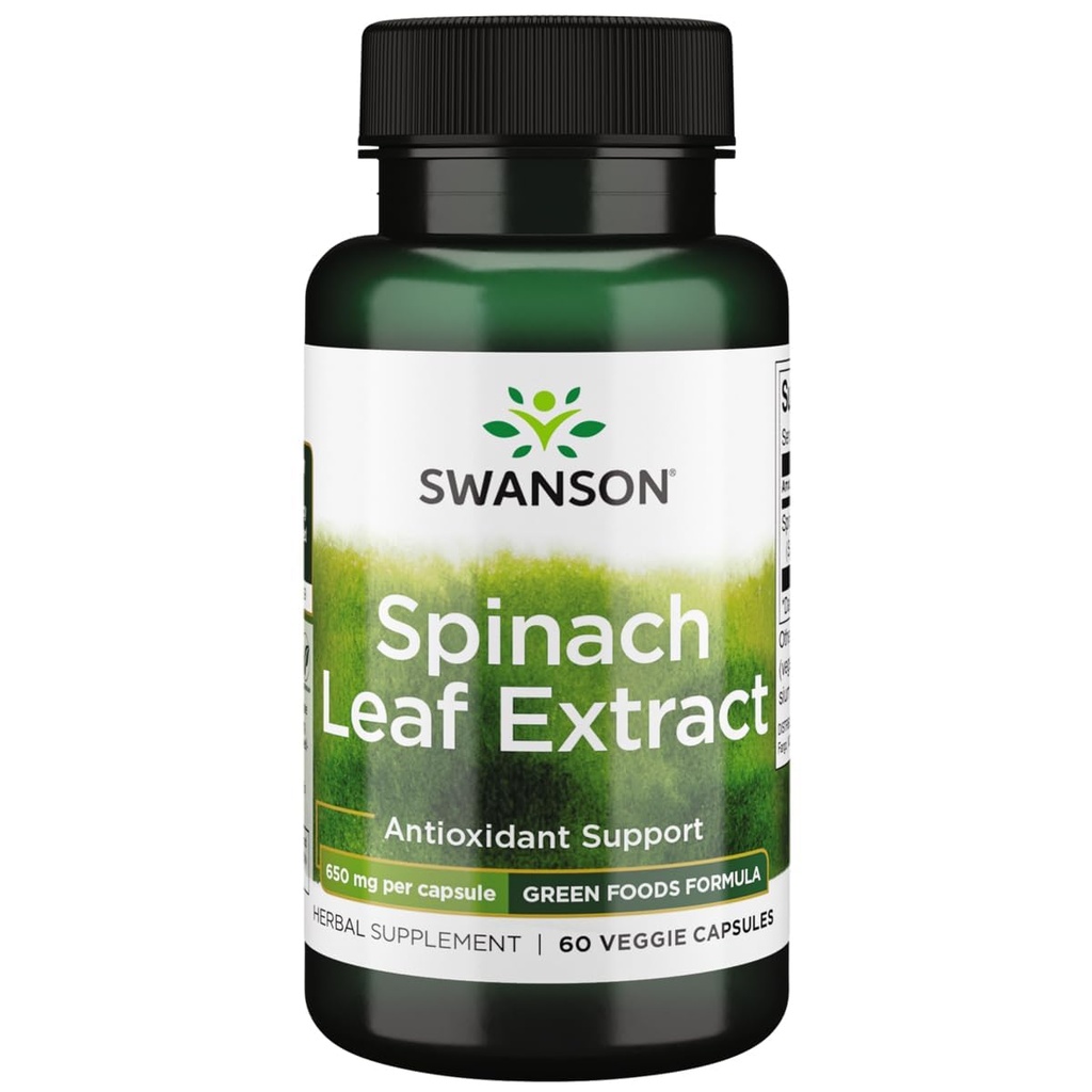 Swanson Spinach Leaf Extract - Βότανο συμπλήρωμα Προώθηση της συνολικής υγείας - Πράσινα τρόφιμα Φόρμουλα w/Βελτιωμένο Thylakoids & Chlorophyl - (60 Veggie κάψουλες, 650mg το καθένα)