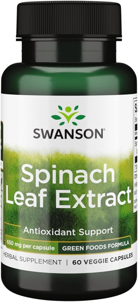 Swanson Spinach Leaf Extract - Βότανο συμπλήρωμα Προώθηση της συνολικής υγείας - Πράσινα τρόφιμα Φόρμουλα w/Βελτιωμένο Thylakoids & Chlorophyl - (60 Veggie κάψουλες, 650mg το καθένα)