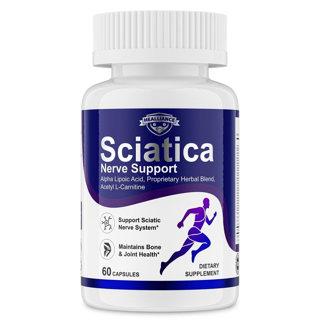 Sciatica Ease and Nerve Ease Supplement with Alpha Lipoic Acid, Acetyl L-Carnitine, Benfotiamine and B Vitamins for Sciatica, Hip, Buttocks and Nerve Comfort, 60 Capsules