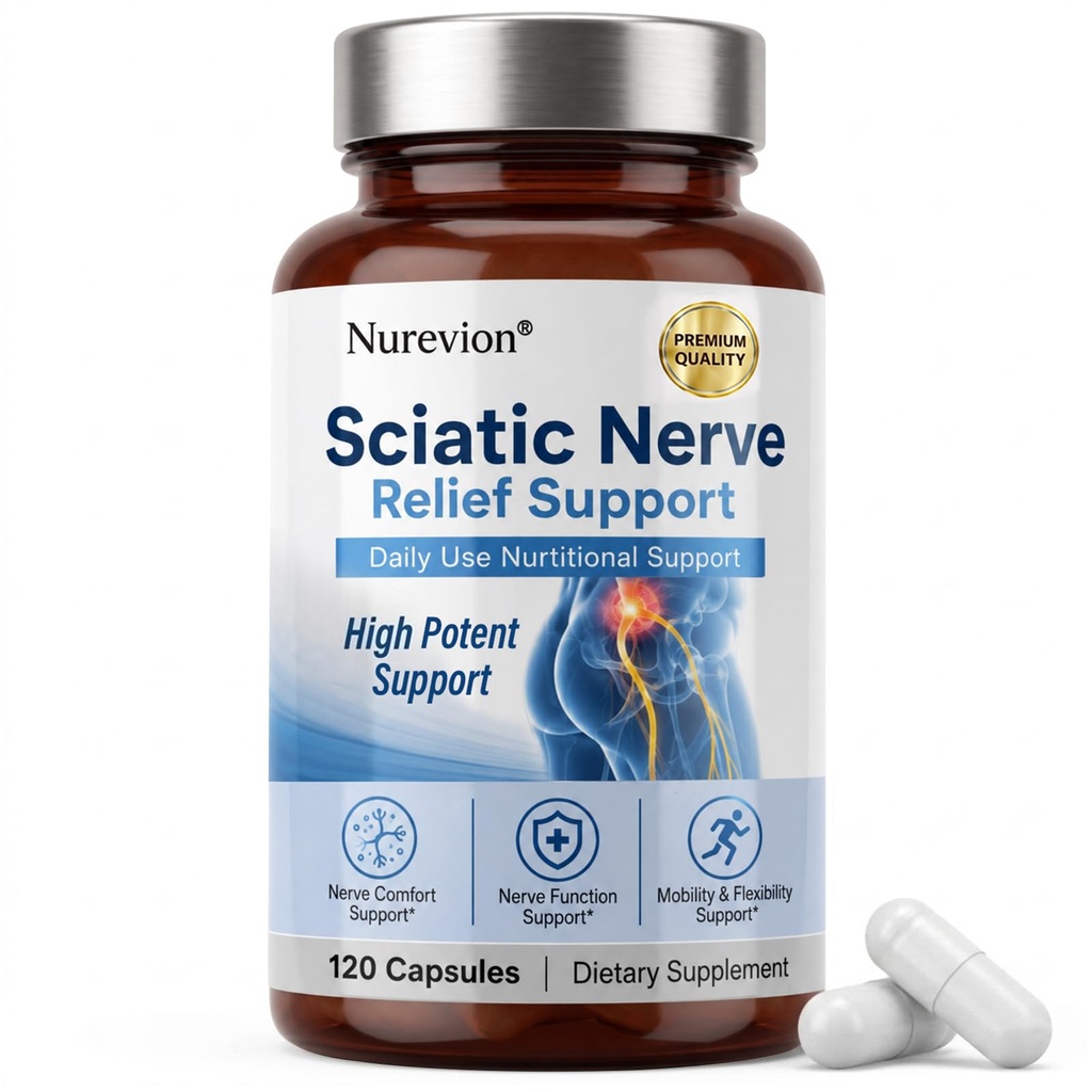 Sciatic Ner-ve Rel-ief, Soothe & Comfort Hand, Finger, Waist, Buttock, Leg, Foot, Nutritional Support Supplement Capsules for Sciatica, Rich in Vitamins, Natural Ingredients, 120 Capsules