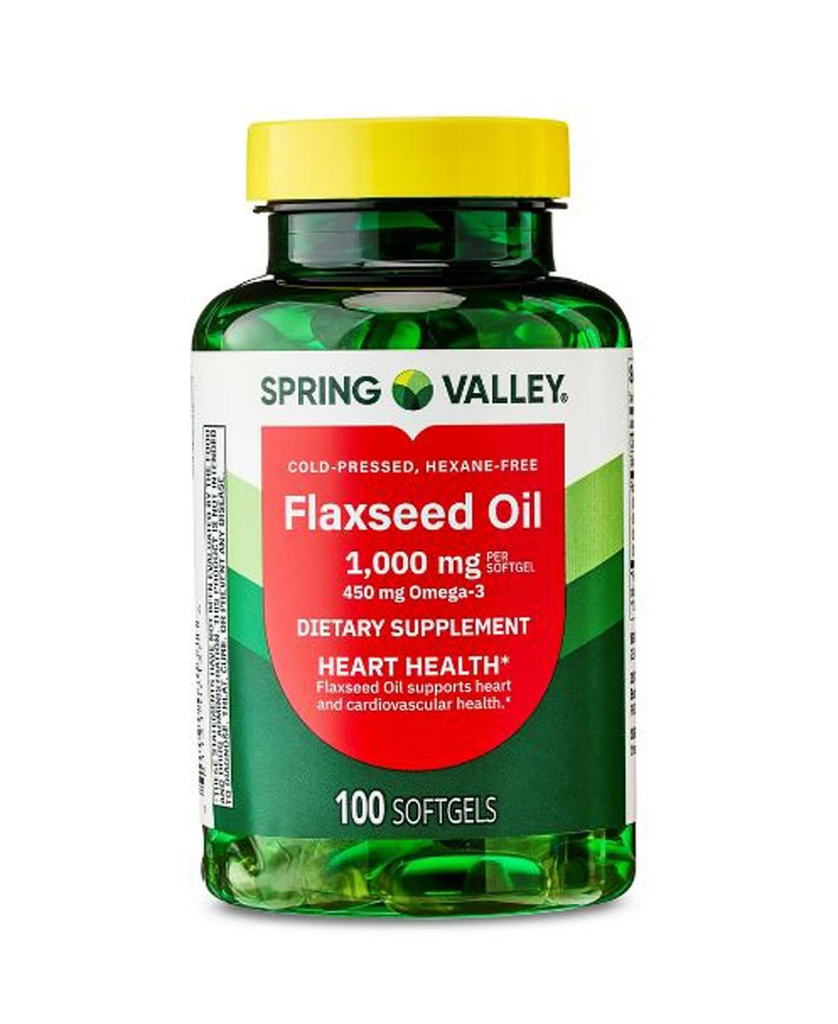 Spring Valley Flaxseed Oil Softgels Dietary Supplement, 1,000 mg, 100 Count