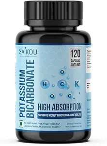 Potassium Supplement 1020mg High Absorption Potassium Bicarbonate- 120 Capsules Supports Electrolyte Balance, Kidney and Bone Health