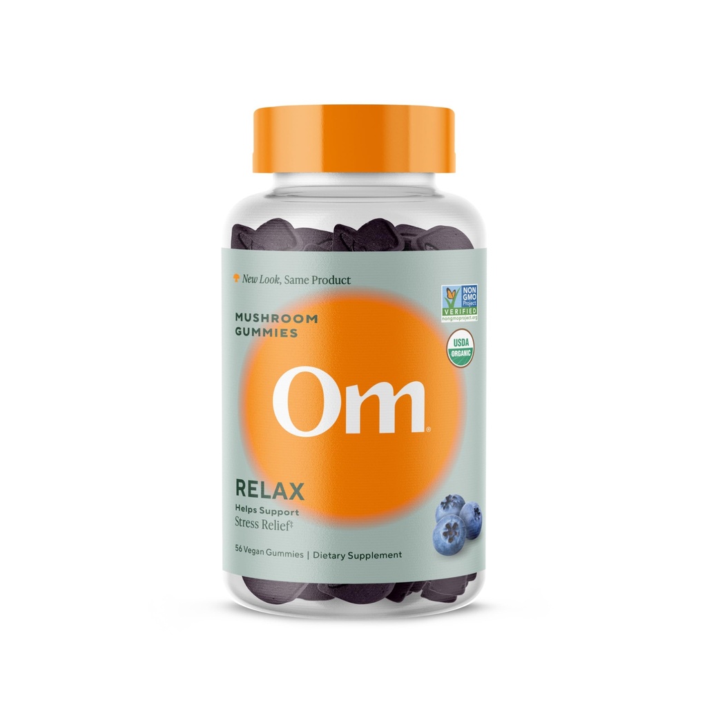 Om Mushroom Superfood Relax Gummies – 28 εξυπηρετήσεις – Blueberry Reishi & Ashwagandha Gummies για το άγχος ανακούφιση, χαλάρωση και υποστήριξη διάθεσης