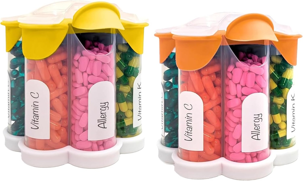 Extra Large Pill Organizer Καθημερινά, εβδομαδιαία, μηνιαία μπουκάλι συμπλήρωμα, χαριτωμένο Blossom Pill Dispenser με 7 XL διαμερίσματα (2 πακέτο Combo) (πορτοκαλί και κίτρινο)