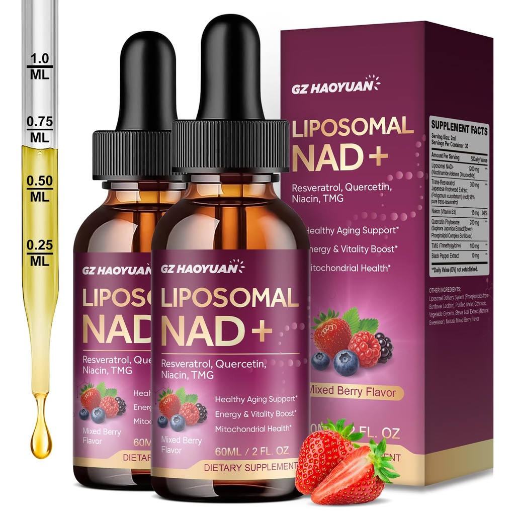 Liposomal NAD Supplement - 1200mg NAD+ Liquid Drops for Women with Nicotinamide, Resveratrol, Quercetin, TMG, Black Pepper Extract - Brain & Cellular Mitochondrial Health,Anti-Aging,Longevity，4 Fl Oz