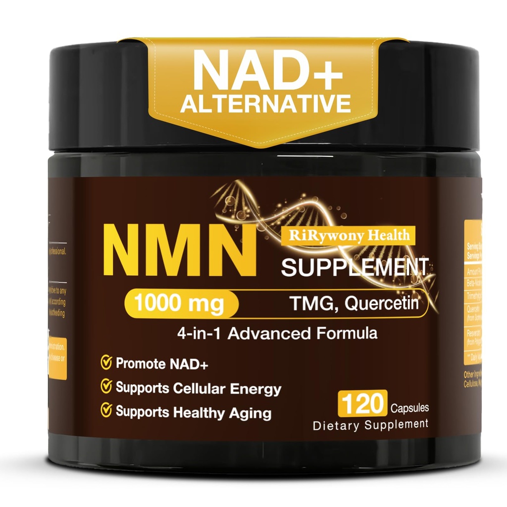 NMN Supplement 1000mg, Potent NAD+ Boost Complex, Pure Organic NMNH Alternative Blended with Resveratrol, TMG and Quercetin for Cell Health, 120 Capsules