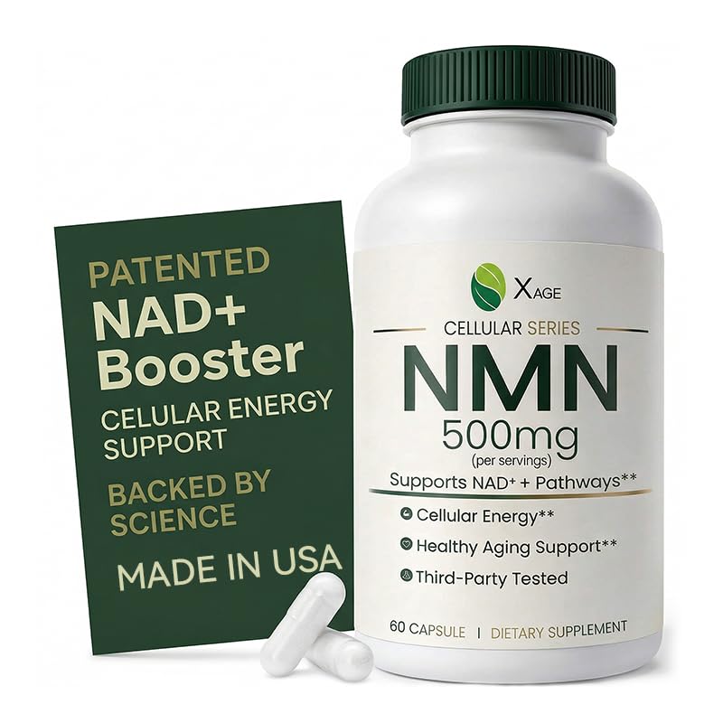 XAGE NMN (Nicotinamide Mononucleotide) Supplement 500mg with Quercetin EGCG Resveratrol &TMG -Supports NAD⁺ Pathways, Cellular Energy &Metabolic Health – 60 Capsule, GMO Free, Manufactured in the USA