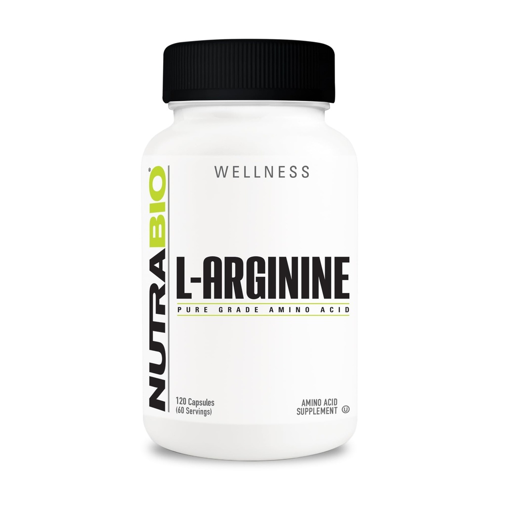 NutraBio L-αργινίνη συμπλήρωμα, 750mg – Nitric Oxide Precursor, υποστηρίζει τη ροή του αίματος, την αγγειακή υγεία, και μυϊκή ανάπτυξη- L Arginine συμπληρώματα για άνδρες και γυναίκες- 120 κάψουλες