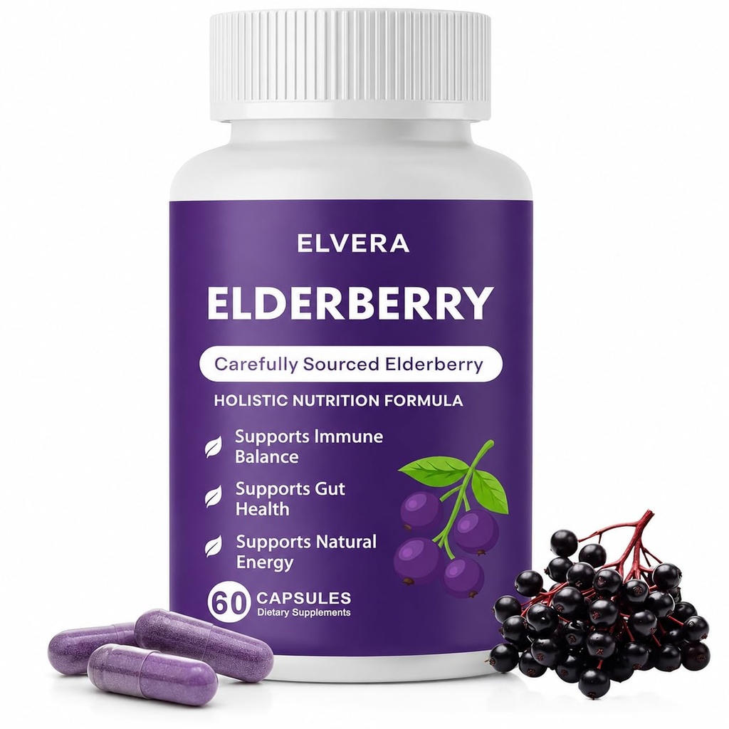 Elderberry - EIvera Gut Support Complex, 1200mg Elderberry Extract Capsules, with Zinc & Vitamin C for Digestive Balance, Immune Support (1)