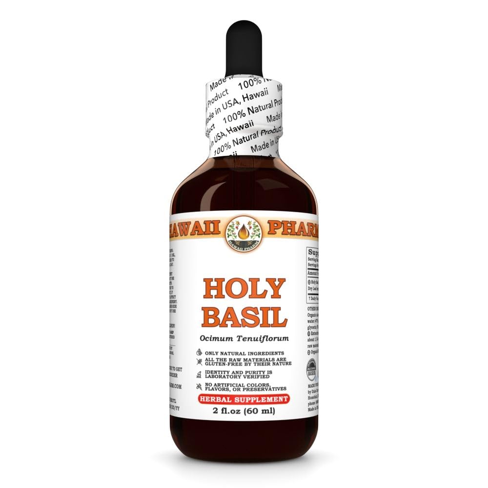 Holy Basil (Ocimum Tenuiflorum) Dry Leaf Tincture, Made in Hawaii, Raw Materials, All Natural, Vegan, Pure Liquid Extract - 2 fl.oz