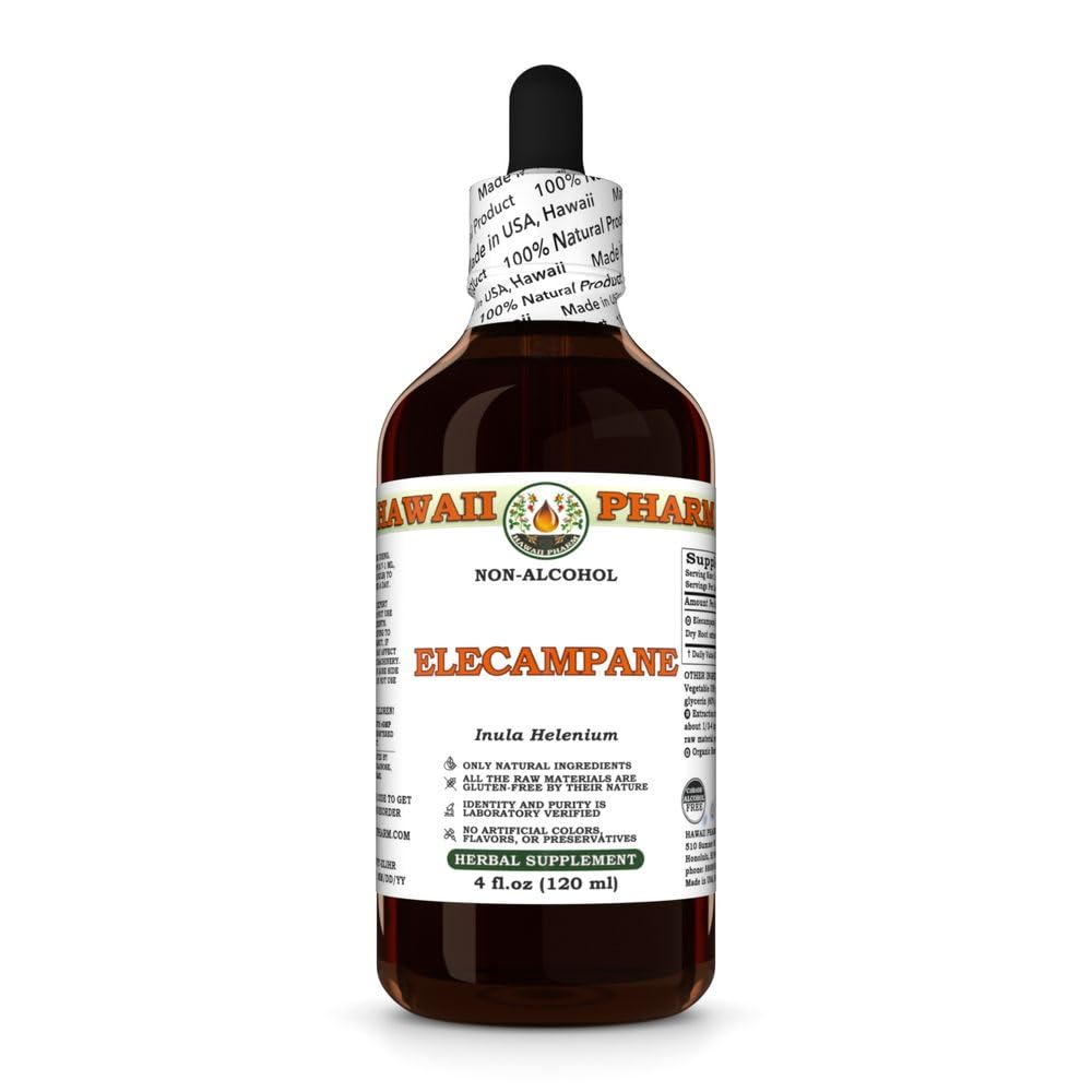 Elecampane (Inula Helenium) Dry Root Glycerite, Made in Hawaii, Raw Materials, All Natural, Vegan, Lab Tested Alcohol-Free Liquid Extract - 4 fl.oz
