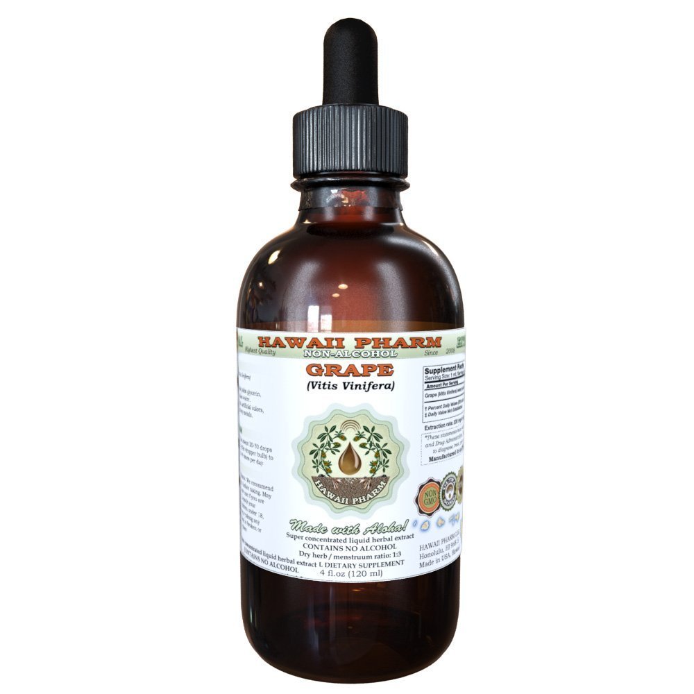 Hawaii Pharm Grape Alcohol-Free Liquid Extract, Grape (Vitis Vinifera) Dried Seed Glycerite Natural Herbal Supplement 2 oz