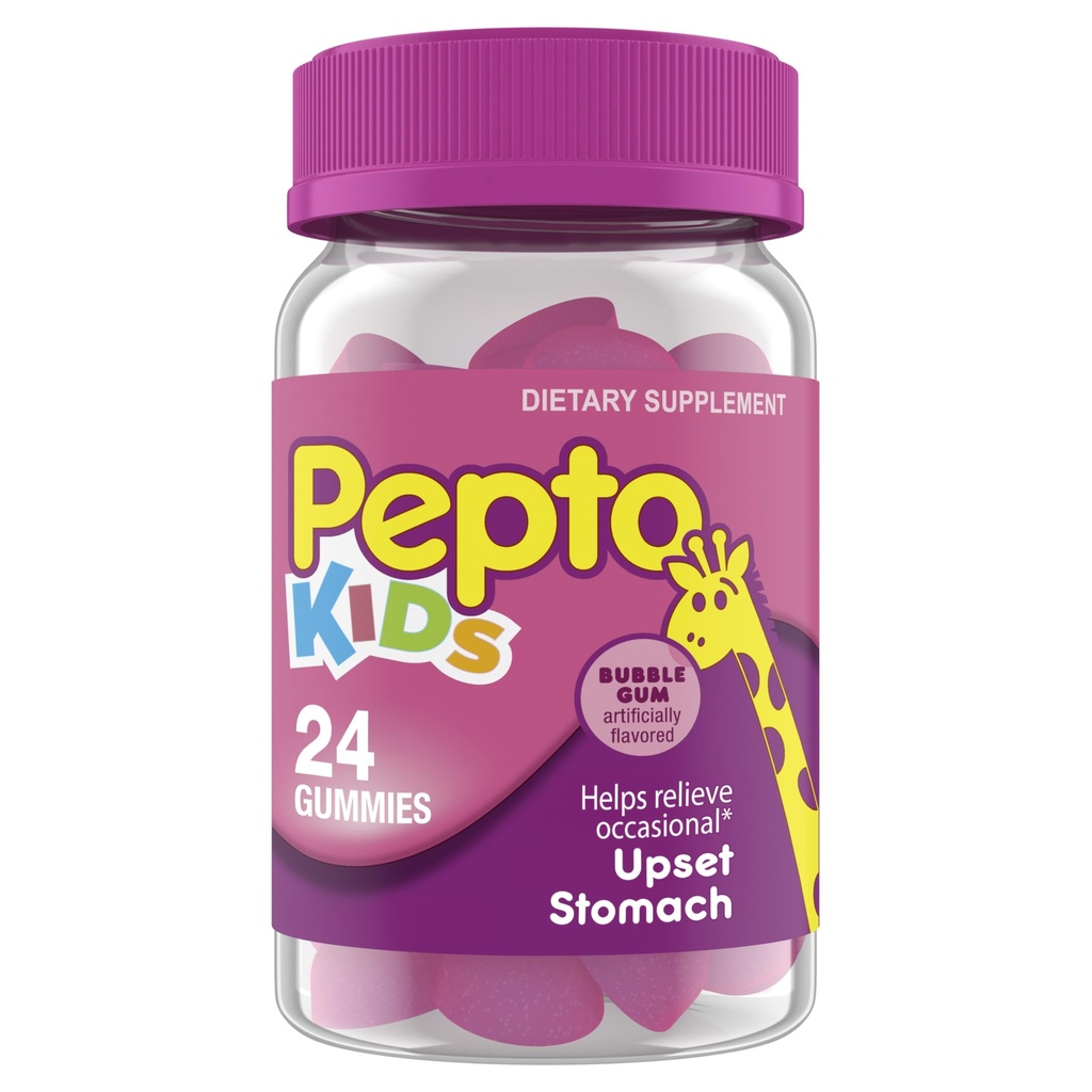 Pepto Kids Gummies, Helps Relieve Occasional Upset Stomach, Acid Indigestion, Sour Stomach and Heartburn, 24 Gummies