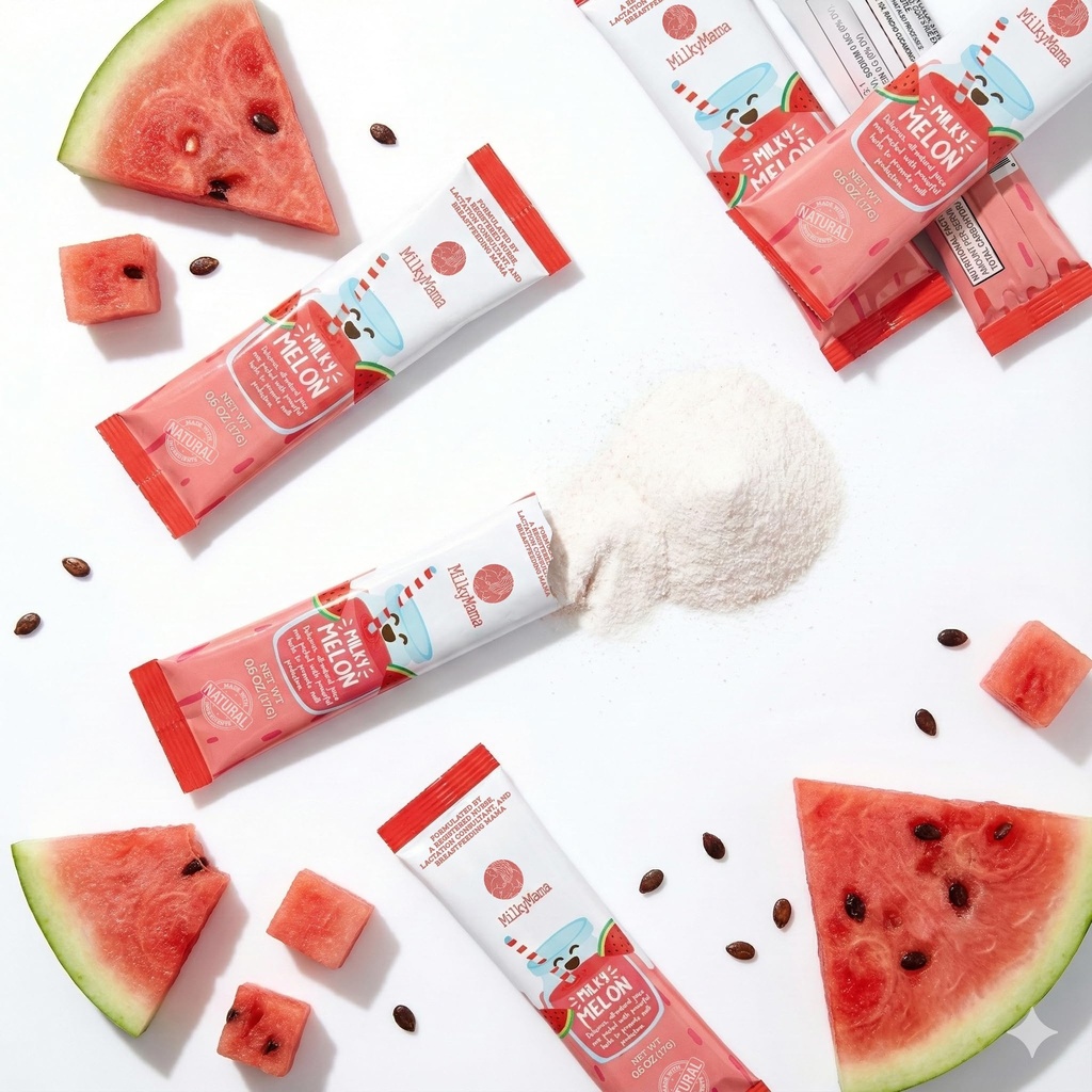 Milky Mama Milky Melon Lactation Drink Mix – Breastfeeding Drink for Nursing Moms – Lactation Drink Mix Packets – 14 Stick Packs – Low Sugar Hydration Drink – No Artificial Colors