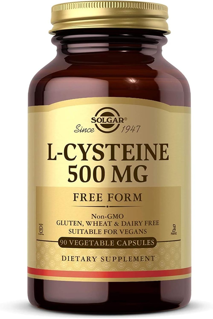 Solgar L-Cysteine 500 mg, 90 κάψουλες λαχανικών - Δωρεάν μορφή Amino Acid - Κερατίνη Υποστήριξη για το δέρμα, τα μαλλιά και τα νύχια - Glutathion Support - Vegan, Χωρίς γλουτένη, χωρίς γαλακτοκομικά, Kosher - 90 Σερβιέτες