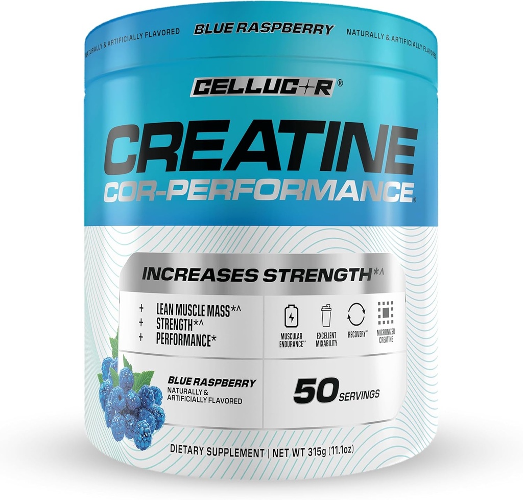 Cellucor Creatine Powder, Blue Raspberry Flavor - Αυξάνει τη δύναμη, Lean μυϊκή μάζα & αντοχή, Μικρονωμένη Creatine για γρήγορη απορρόφηση, 5g πλάσμα ανά υπηρεσία, 50 υπηρεσίες