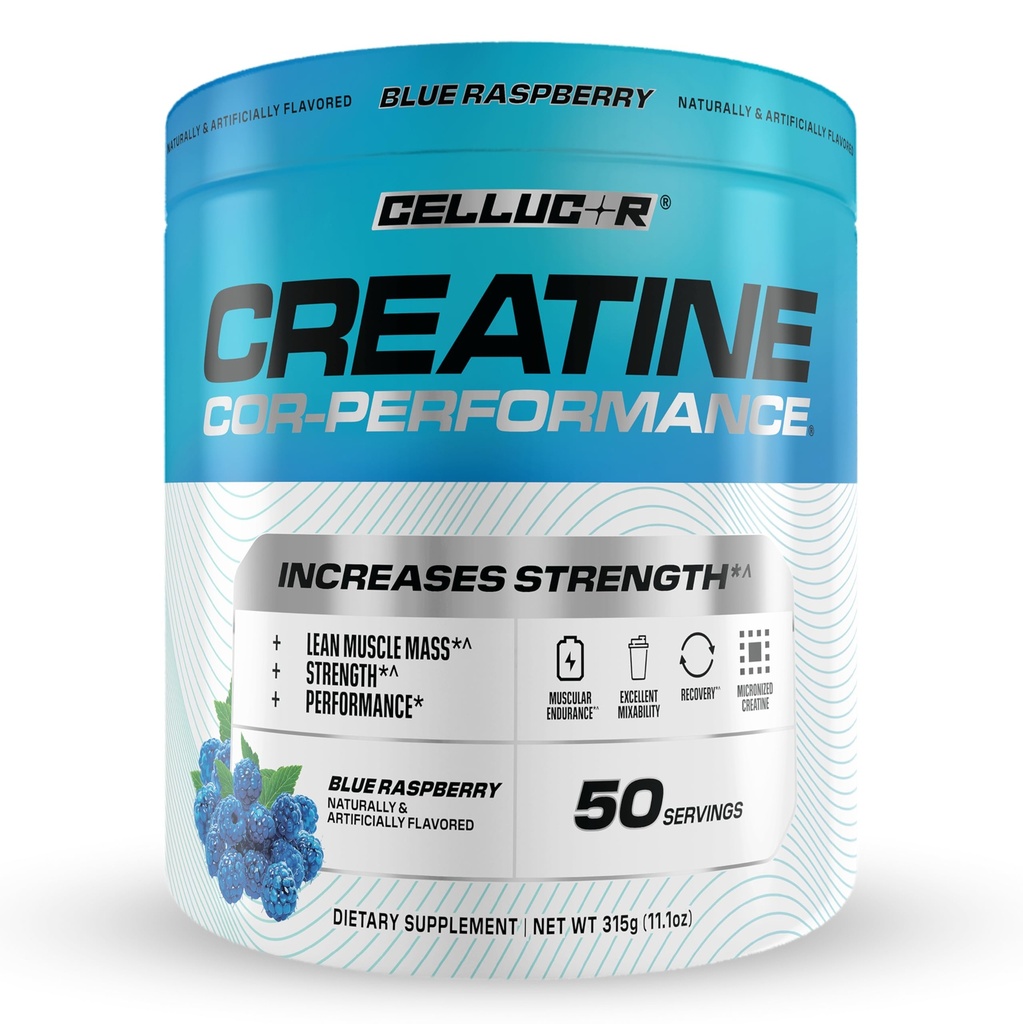 Cellucor Creatine Powder, Blue Raspberry Flavor - Αυξάνει τη δύναμη, Lean μυϊκή μάζα & αντοχή, Μικρονωμένη Creatine για γρήγορη απορρόφηση, 5g πλάσμα ανά υπηρεσία, 50 υπηρεσίες