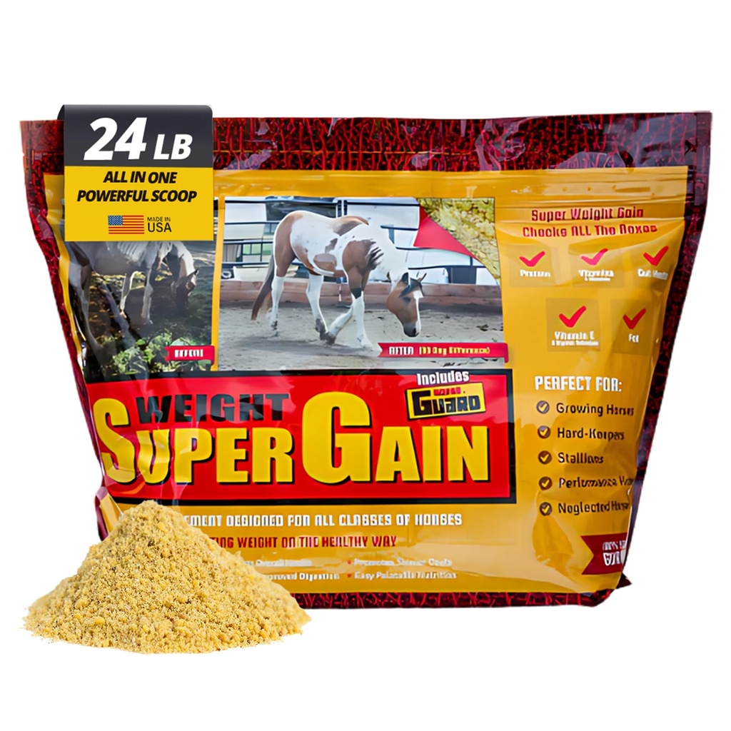Horse Guard Super Weight Gain 24 lb – 3-in-1 Horse Weight Gain Supplement with Full-Fat Soy, Probiotics & Vitamins – Supports Digestion, Coat & Muscle Health – 48 Servings