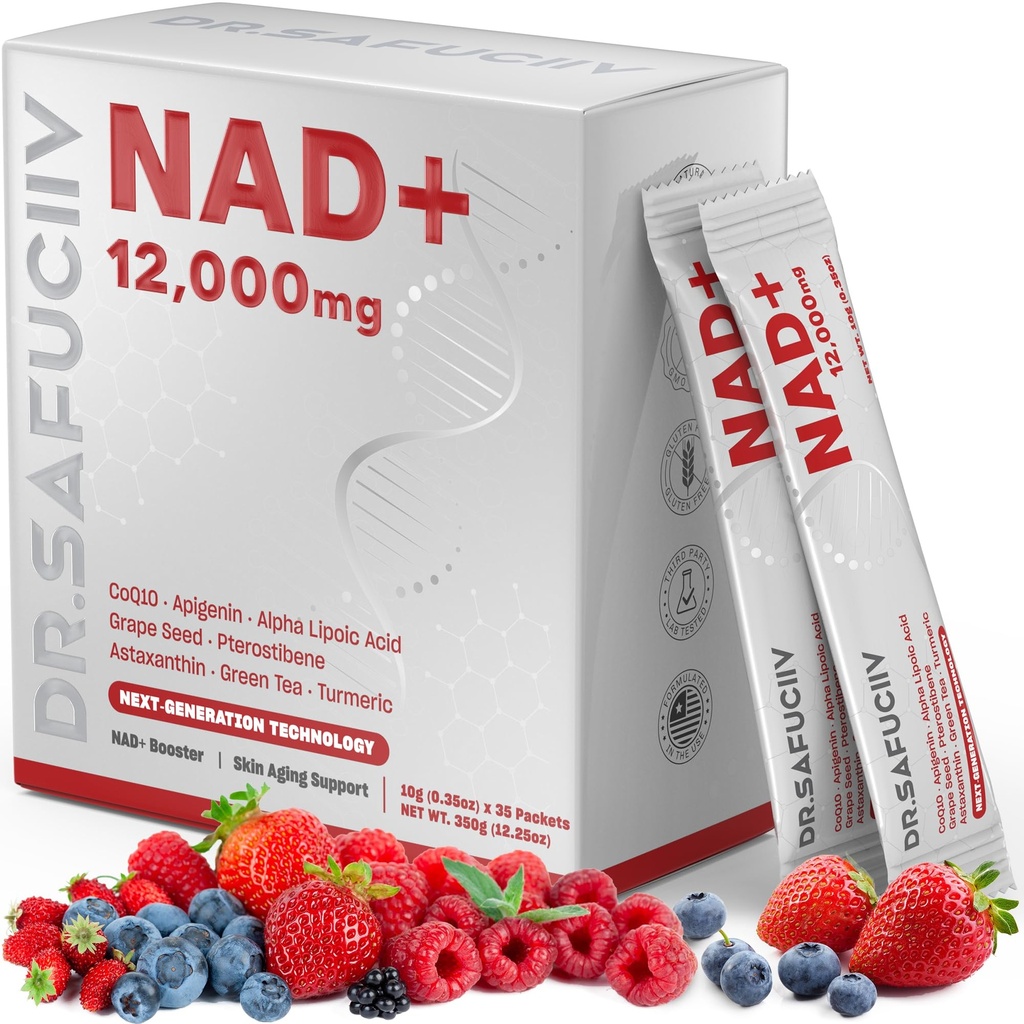 Liquid NAD, Extra Strength 1,2000mg NAD+ Supplement with CoQ10, Resveratrol, D-Ribose & PQQ for Men & Women, Natural NAD+ Stick for Anti-Aging, Energy, Focus - 35 Packets