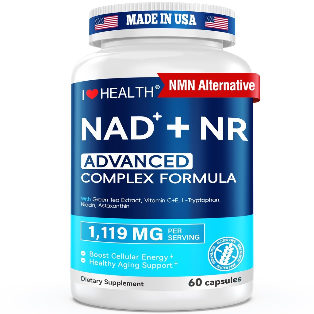 NAD Supplement 1119 mg with NR | Advanced Complex | NMN Alternative | Green Tea Extract + Astaxanthin | Anti-Aging Cellular Energy Support | 60 Capsules, Made in USA