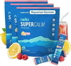 Nello Supercalm Drink Mix - Ashwagandha KSM 66, Μαγνήσιο Γλυκινικό & L-Θεανίνη συμπλήρωμα, βιταμίνη D3 - Ashwagandha Root Extract (3-Pack)