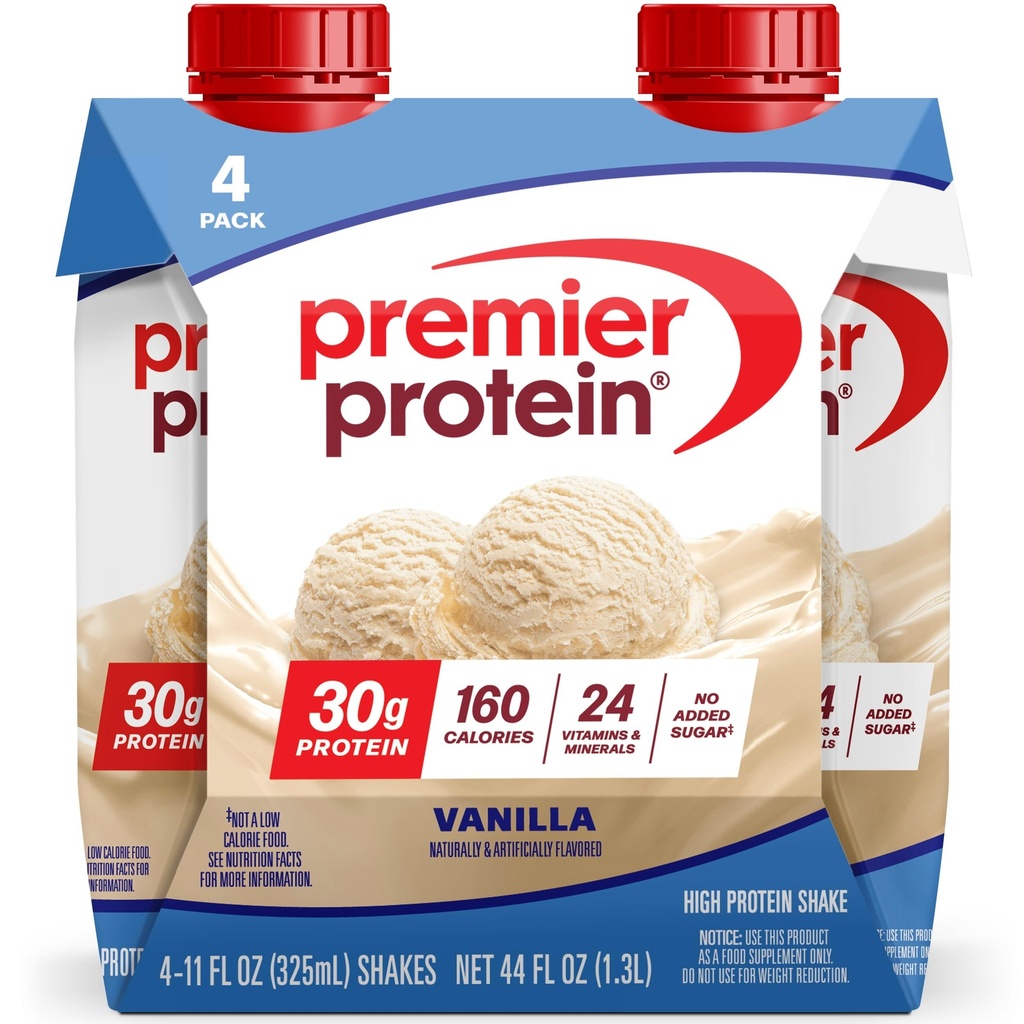 Premier Protein Shake, Vanilla, 30g Protein, No Added Sugar, 24 Vitamins & Minerals to Support Immune Health, 11 fl oz, 4 Pack