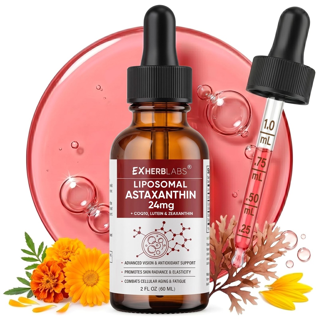 Astaxanthin Supplements, 24mg Astaxanthin Organic Drops for Joint Comfort, Eye Health & Skin Radiance, Maximum Strength Antioxidant Formula, 60 ml