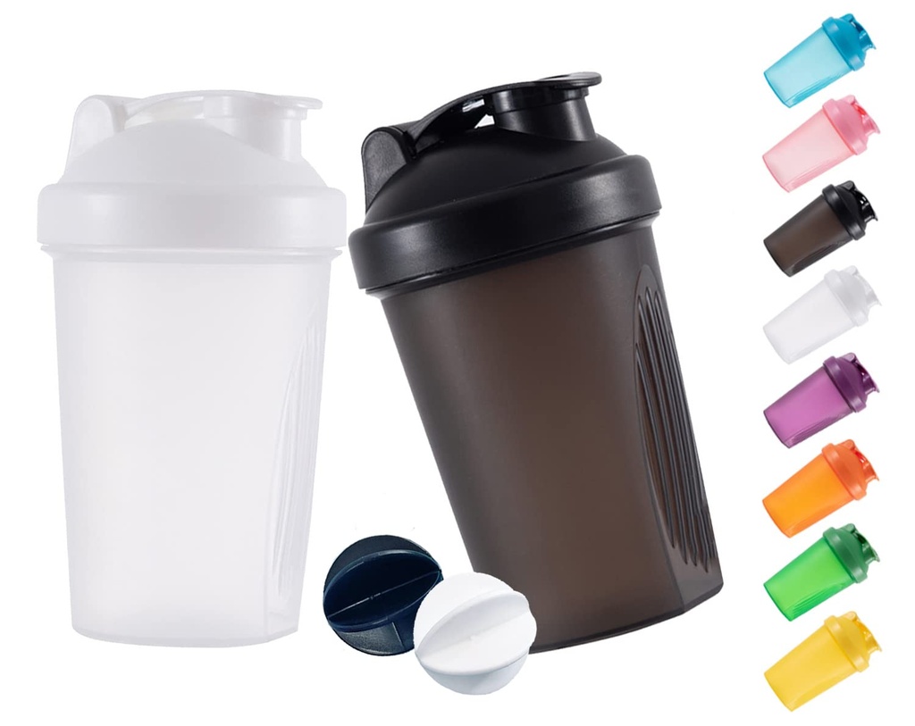 Shaker Bottle Protein Shakes and 16-Ounce/400ML Shaker-Bottle with Whisk Balls, Non-BPA plastic (Black+White(2PCS))