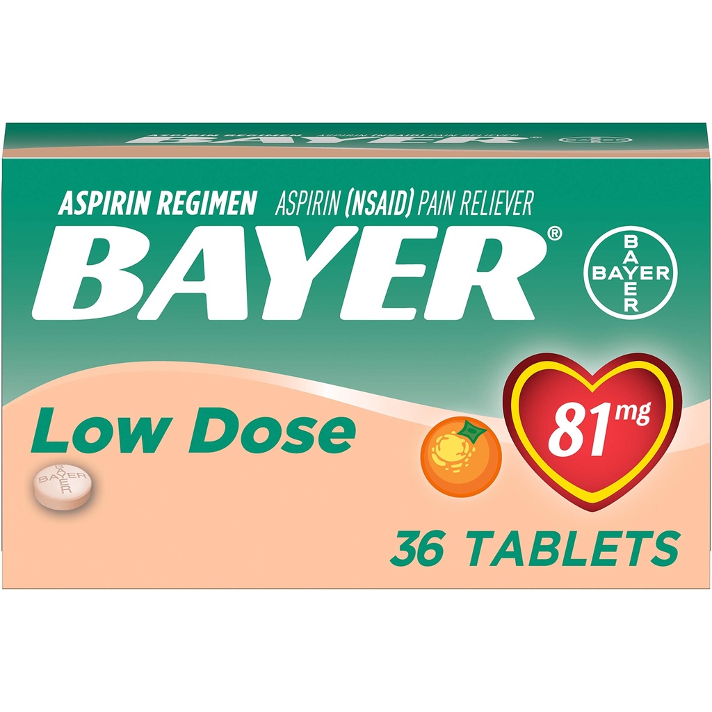 Aspirin Regimen Bayer 81mg Chewable Tablets, Orange Flavor, 36 Count (12 Pack)