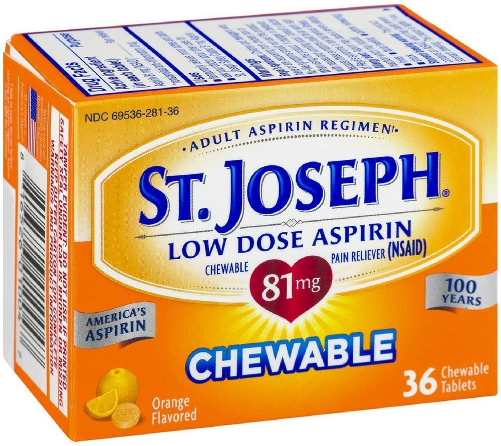St. Joseph Aspirin 81mg Chewtabs, Orange 36 Tablets (Pack of 9)