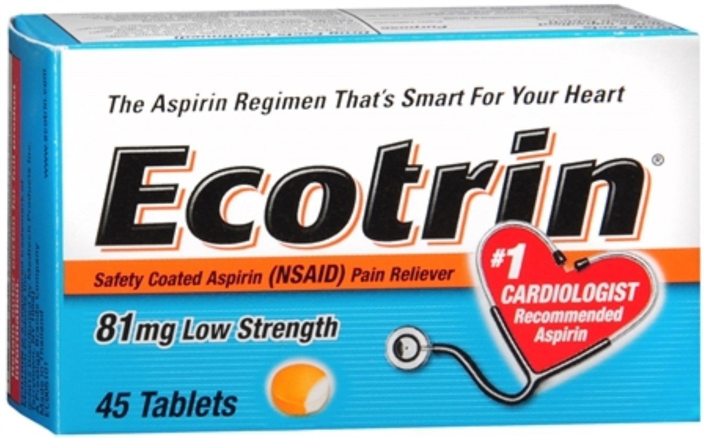 Ecotrin Low Strength Safety Coated Aspirin, NSAID 81mg, 45 count (6 Pack)